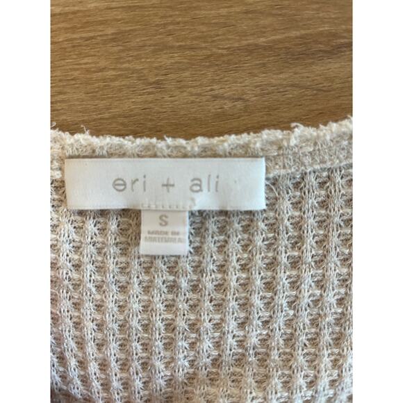 Eri + Ali Anthropologie Peplum Thermal Waffle Knit Top Size S Cream Long Sleeves - Picture 3 of 7